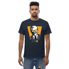 JOLTZ Rewards | Colonel Bitcoin Men's classic tee - Colonel with Bitcoin sunglasses - front view without smile | By PhilanthroBit