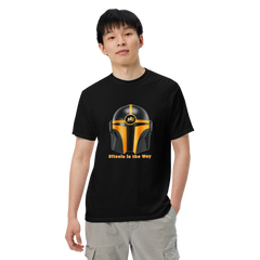 Joltz Rewards' "Bitcoin is the Way" Helmet Men’s garment-dyed heavyweight t-shirt - man black front 3 | By PhilanthroBit