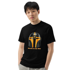 Joltz Rewards' "Bitcoin is the Way" Helmet Men’s garment-dyed heavyweight t-shirt - man black front | By PhilanthroBit