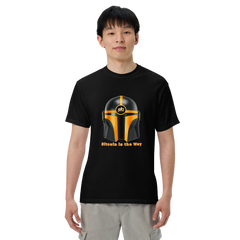 Joltz Rewards' "Bitcoin is the Way" Helmet Men’s garment-dyed heavyweight t-shirt - man black front 2 | By PhilanthroBit