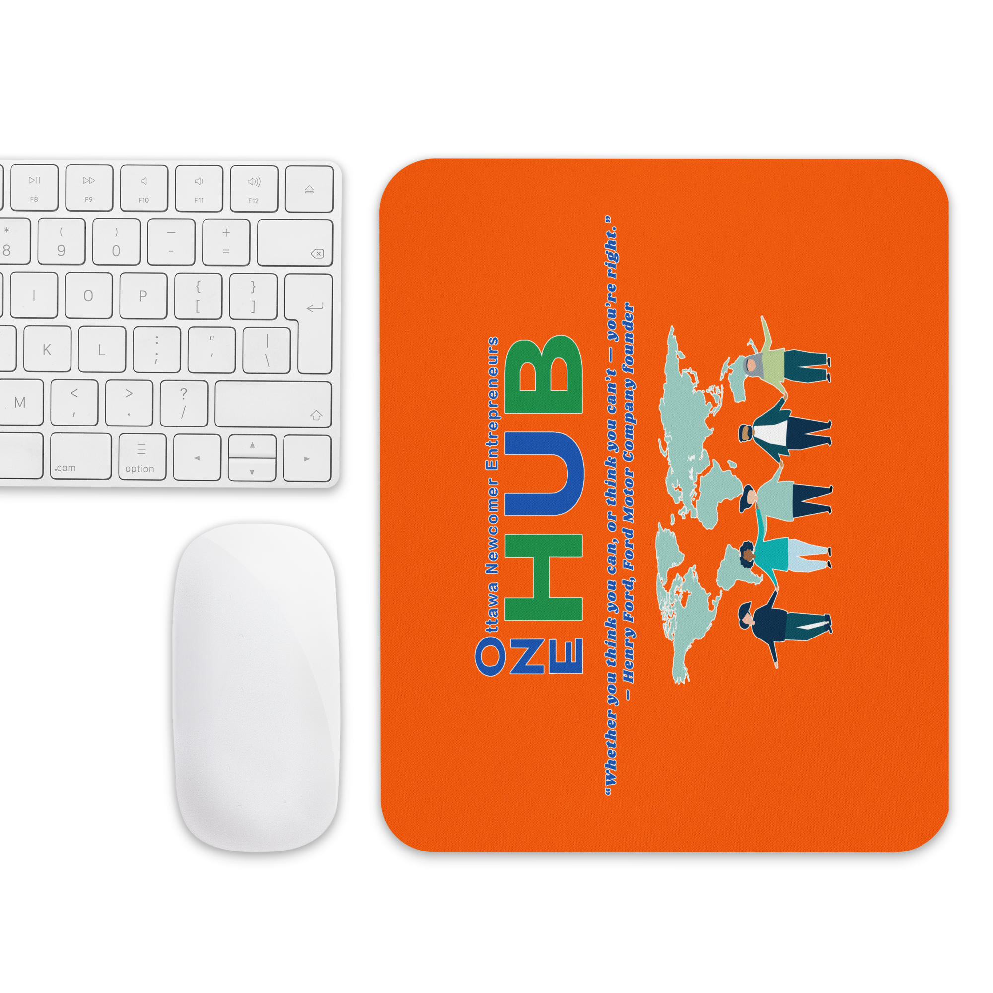 ONE Hub Henry Ford Quote Orange Mouse pad with mouse and keyboard | By PhilanthroBit