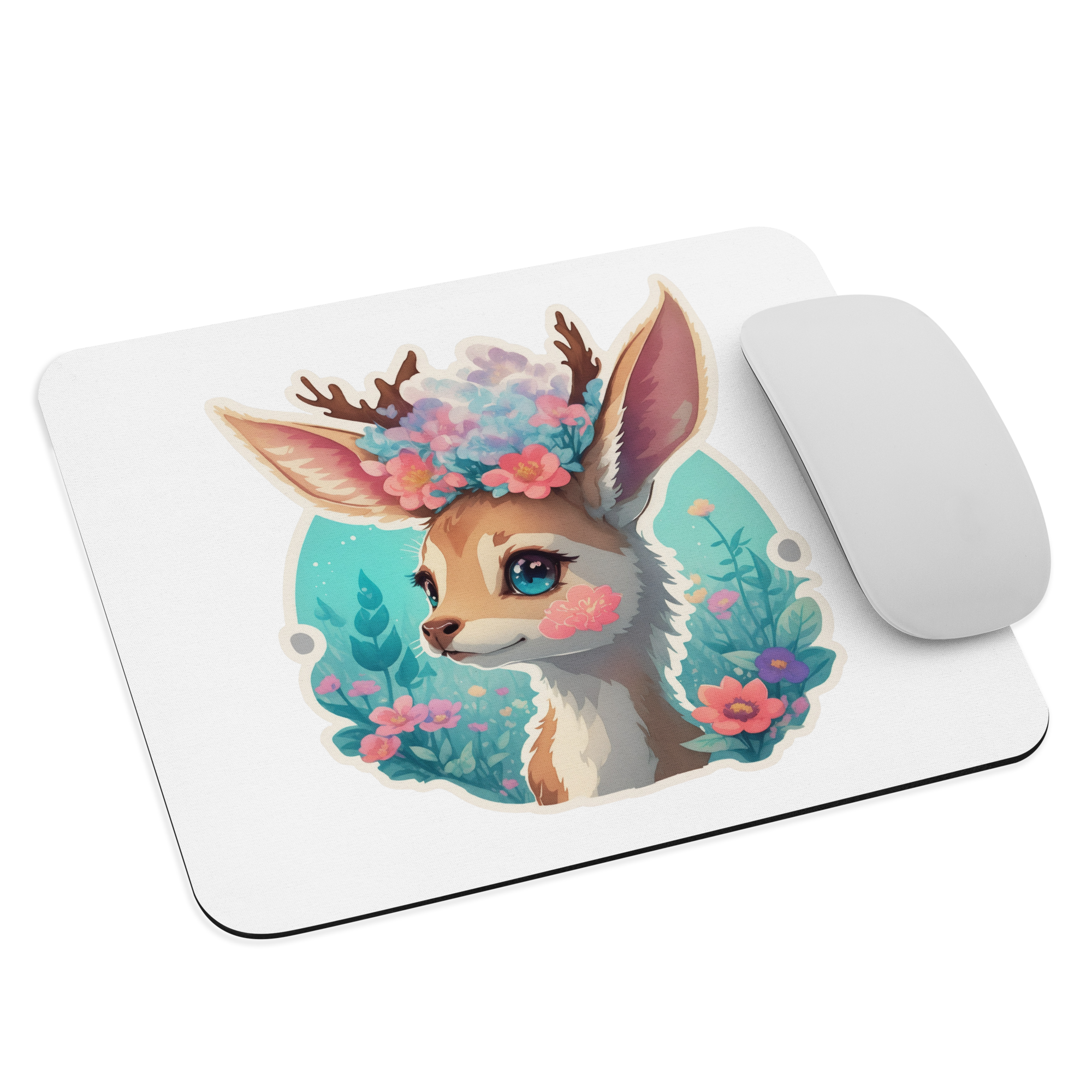 Adorit's Adorable Fawn (deer) with Flowers Mouse pad with mouse