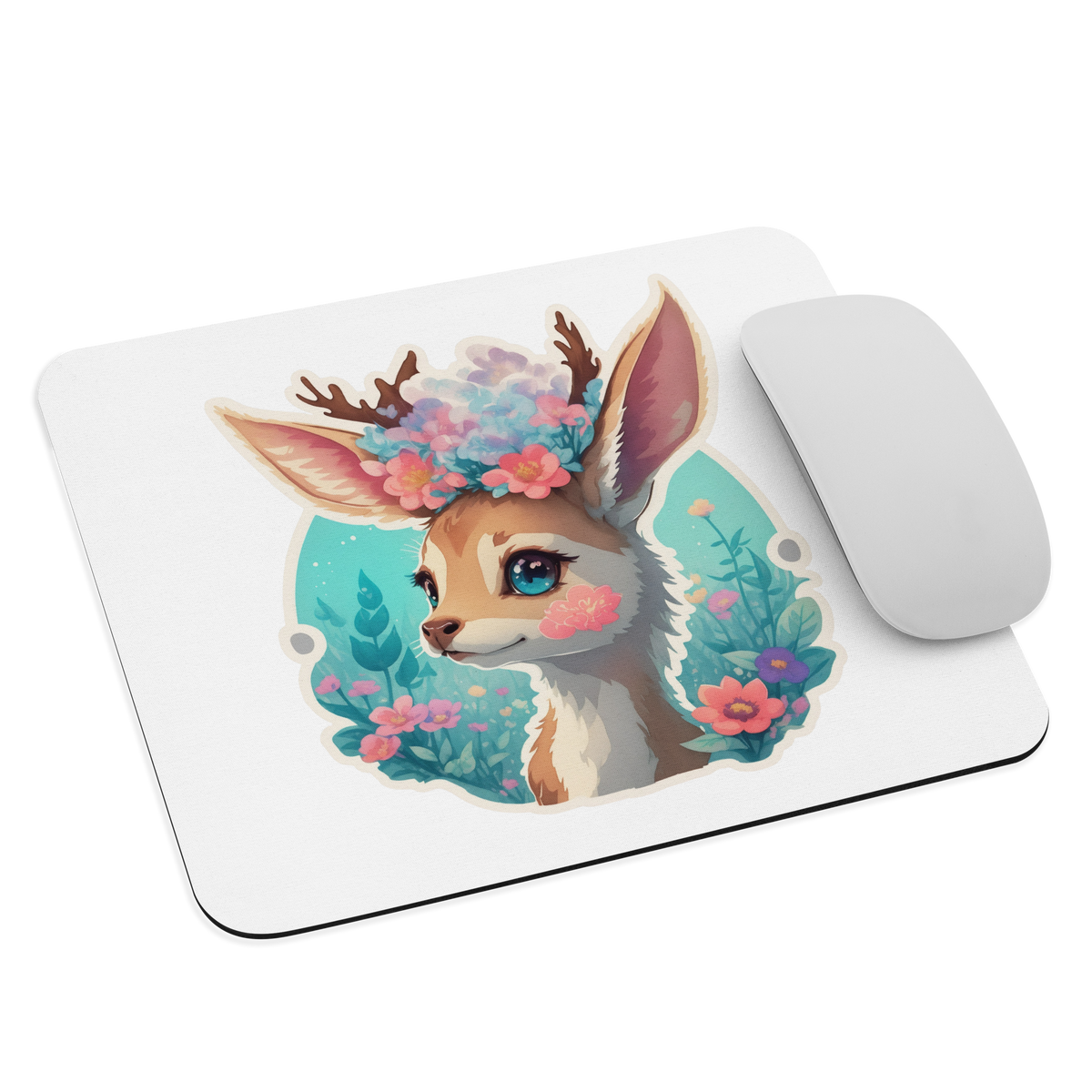 Adorit's Adorable Fawn (deer) with Flowers Mouse pad with mouse