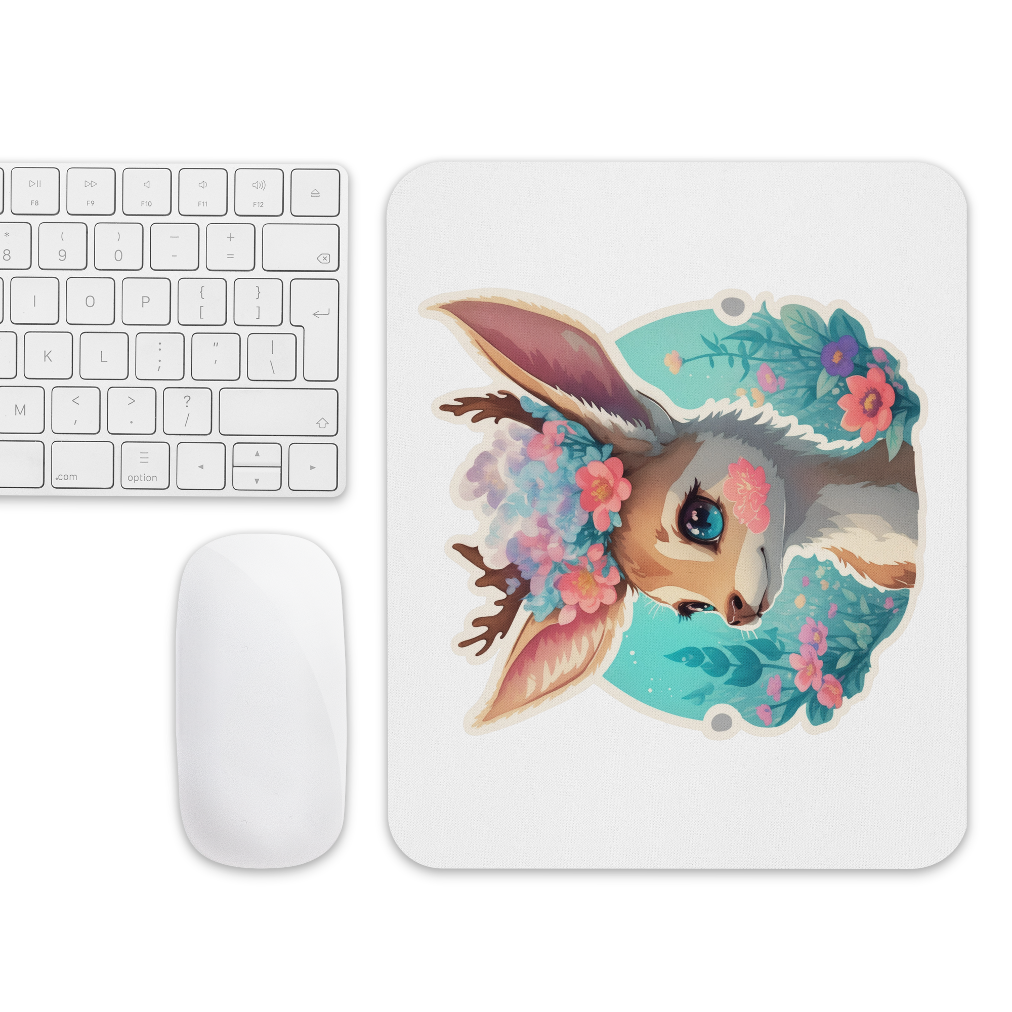 Adorit's Adorable Fawn (deer) with Flowers Mouse pad with keyboard