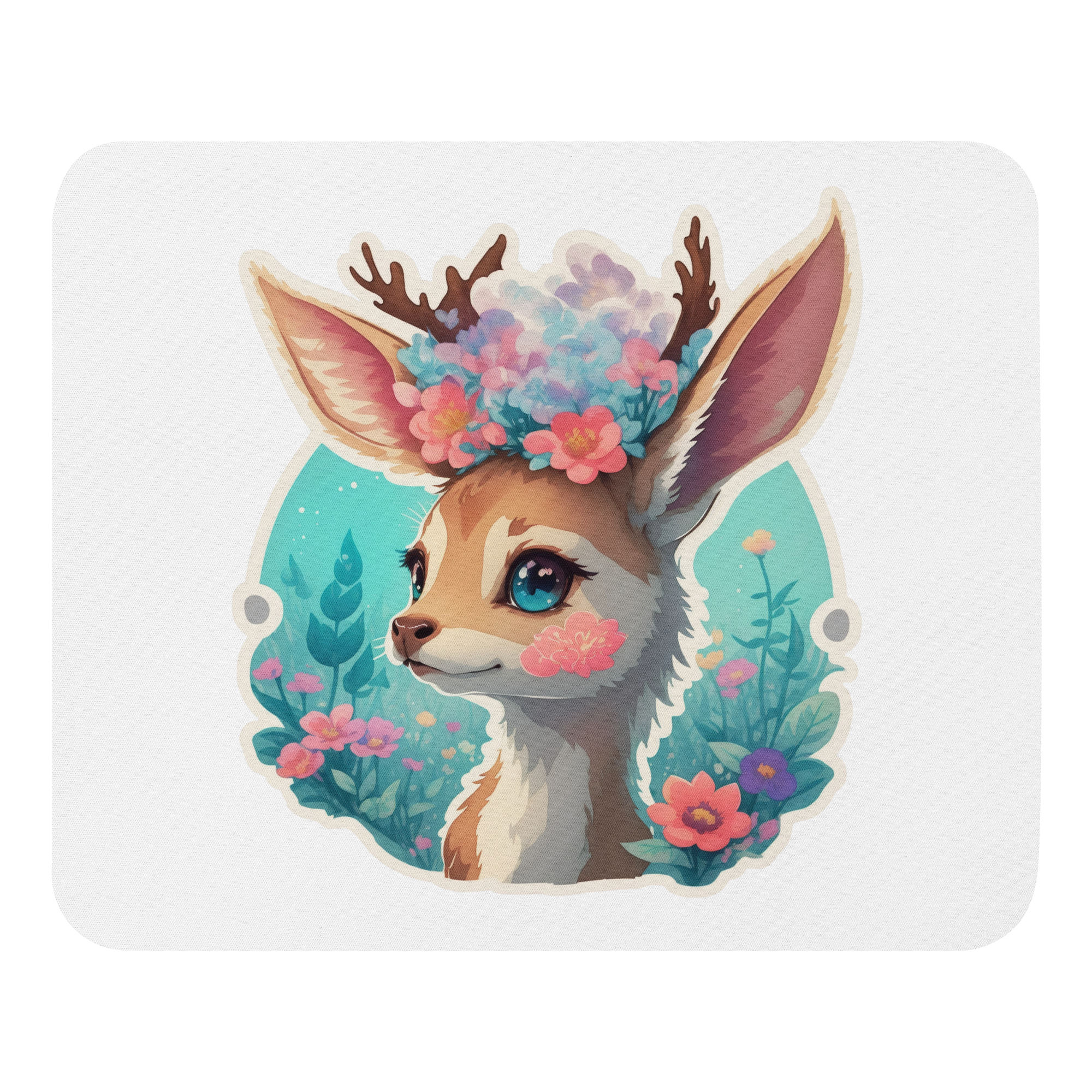 Adorit's Adorable Fawn (deer) with Flowers Mouse pad 2