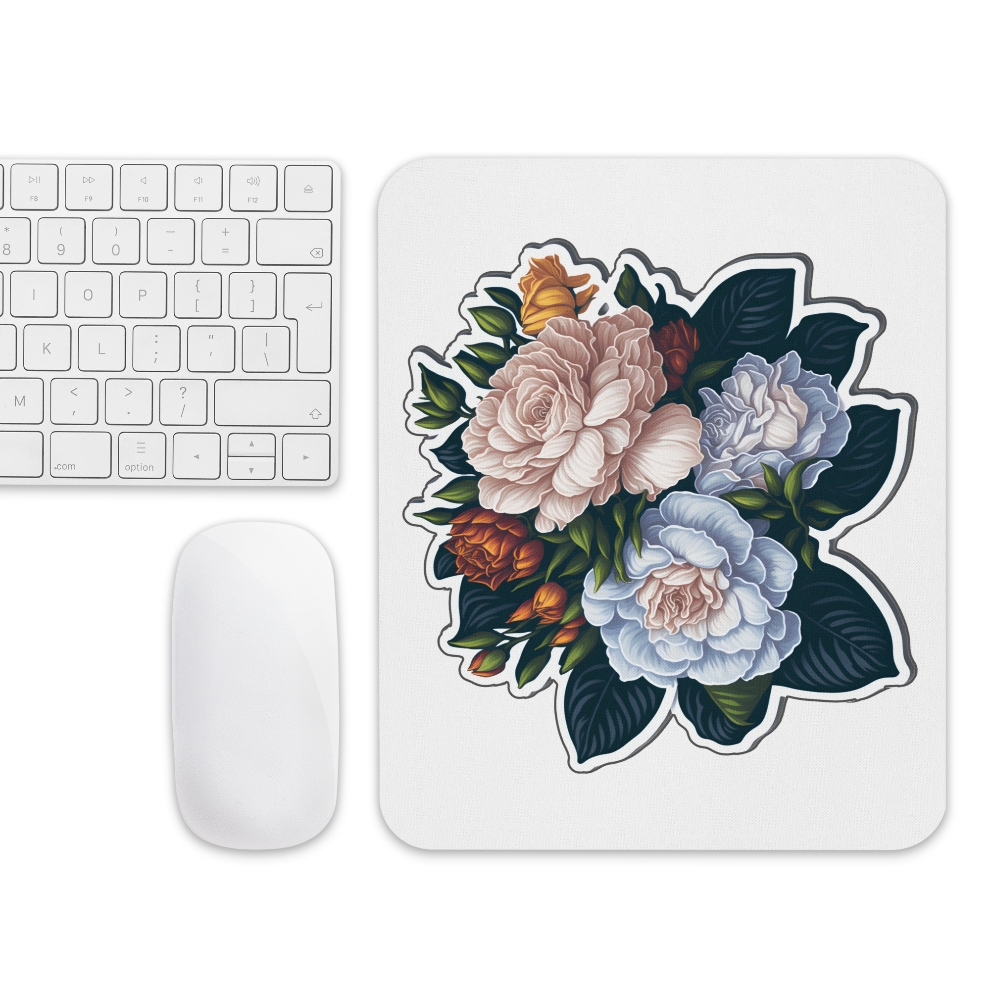 Adorit's Gardenias Bouquet Floral Mouse pad with keyboard | By PhilanthroBit