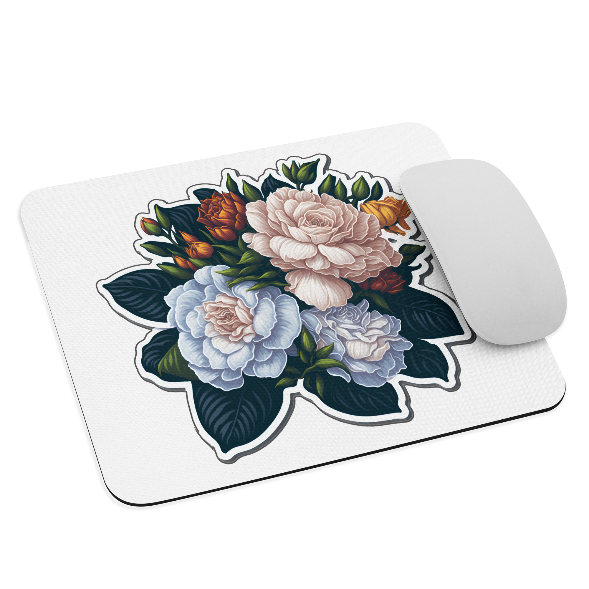 Adorit's Gardenias Bouquet Floral Mouse pad with mouse | By PhilanthroBit