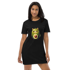 Adorit Avocado-Cat 100% Organic cotton t-shirt dress - canyon black - front | By PhilanthroBit