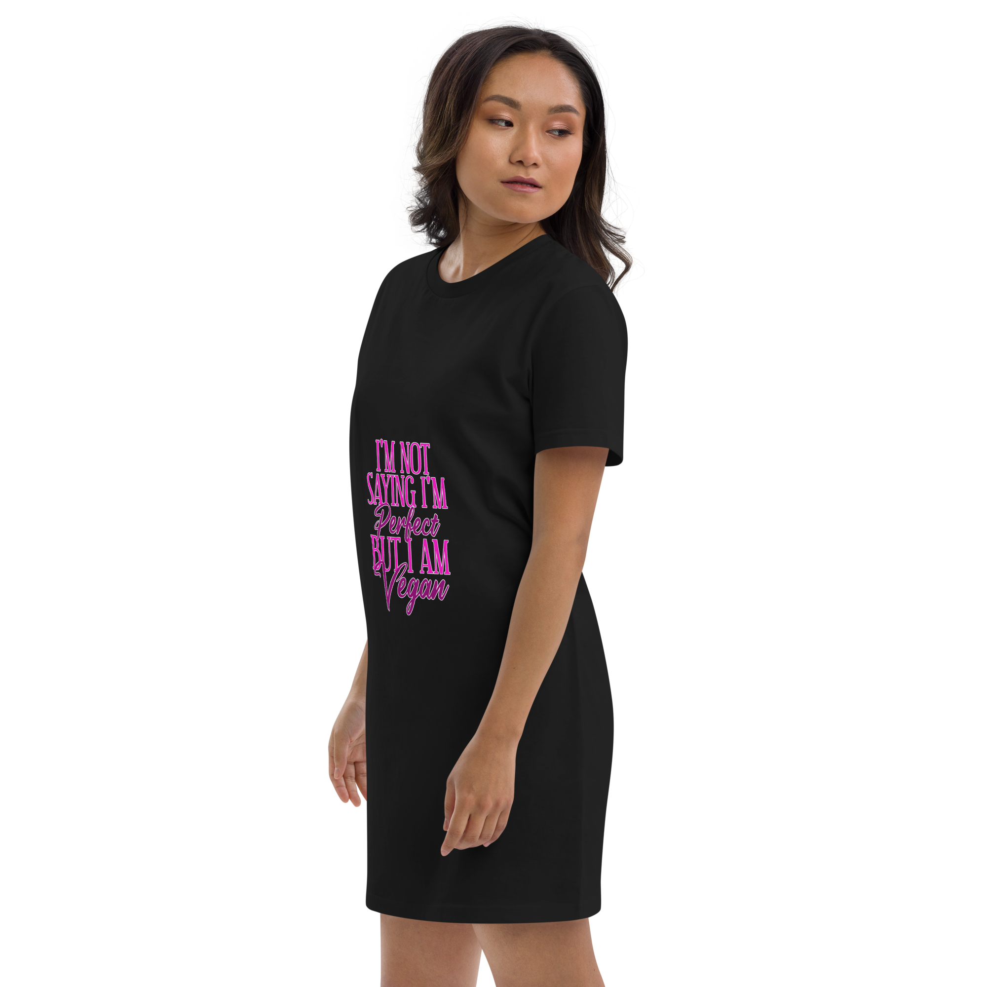 Adorit Organic Women's Perfect Vegan cotton t-shirt black dress - left side | By PhilanthroBit