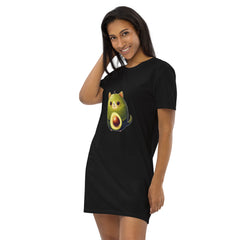 Adorit Avocado-Cat 100% Organic cotton t-shirt dress - canyon black - left front | By PhilanthroBit