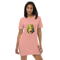 Adorit Avocado-Cat 100% Organic cotton t-shirt dress - canyon pink - front | By PhilanthroBit