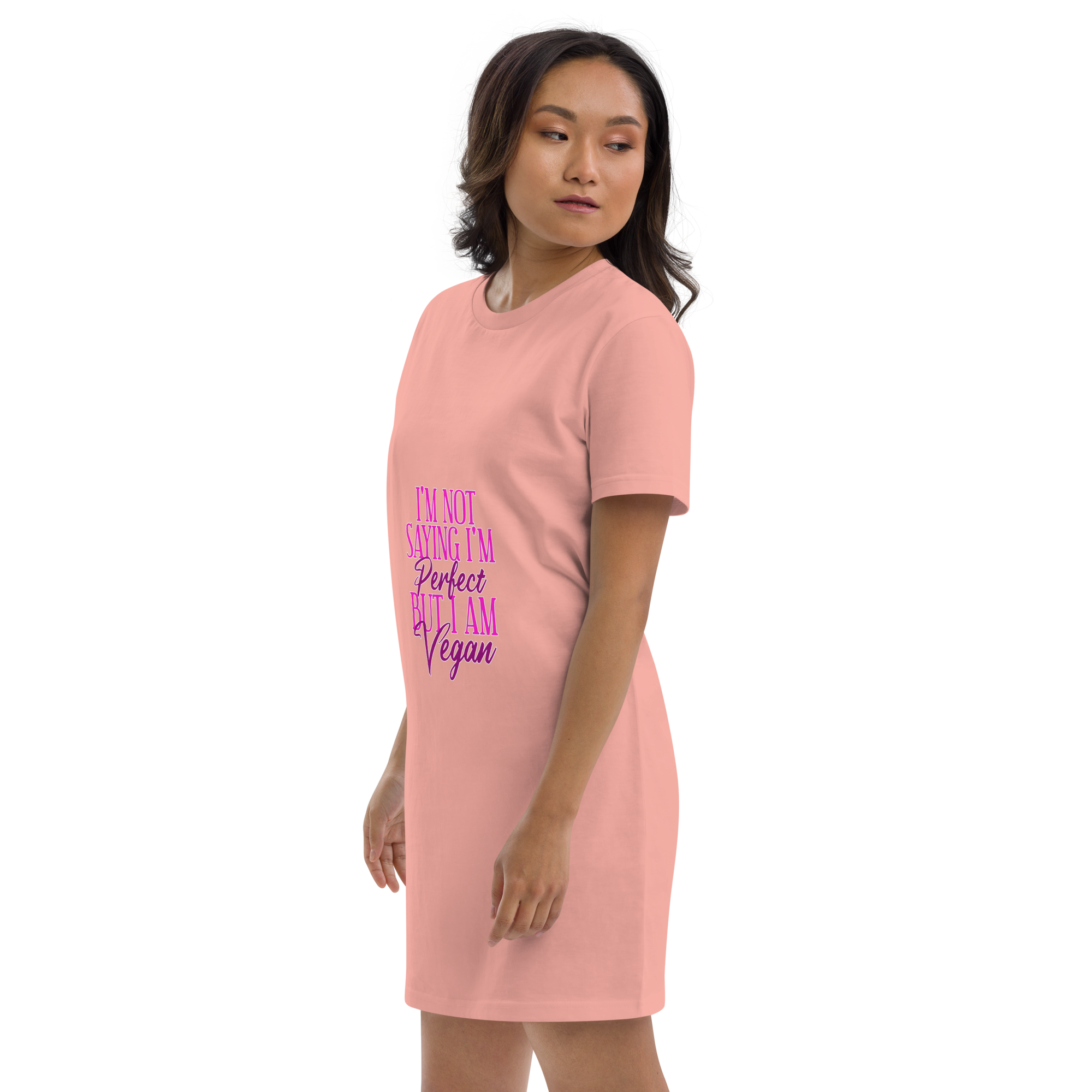 Adorit Organic Women's Perfect Vegan cotton t-shirt canyon pink dress - left side | By PhilanthroBit