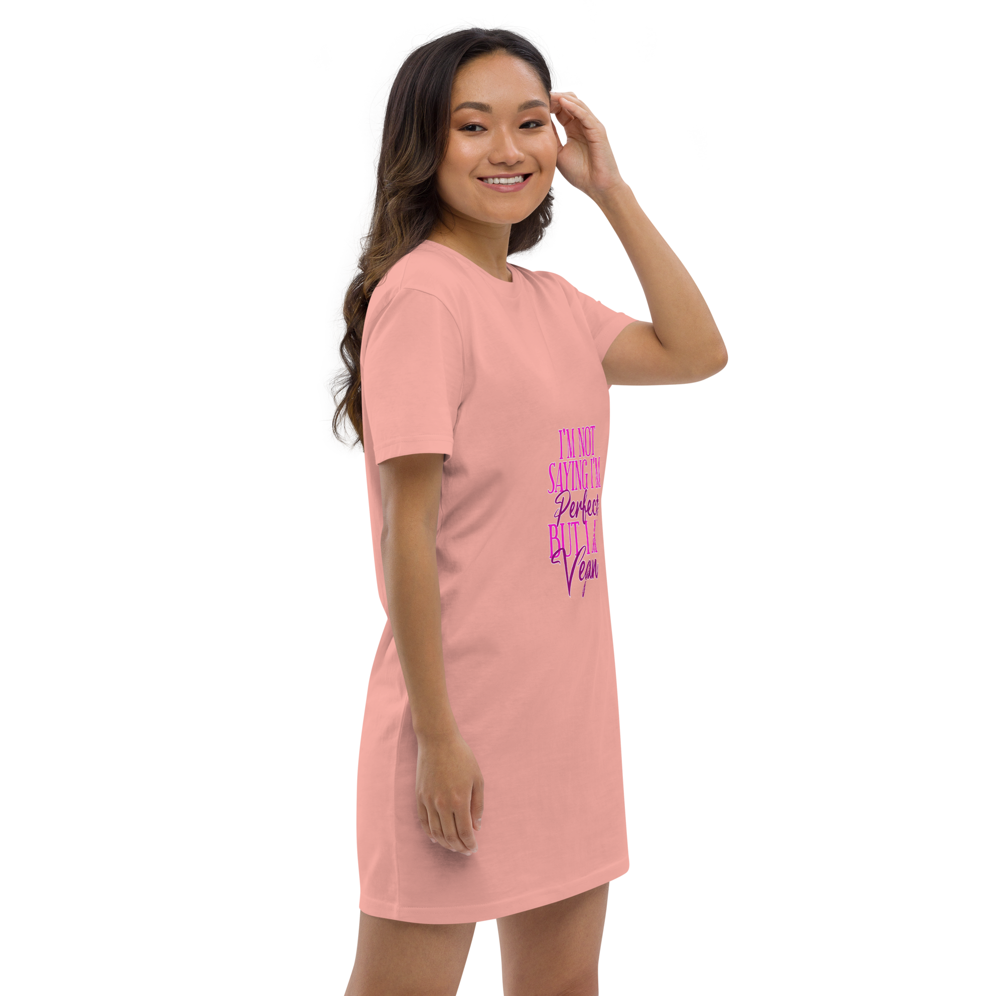 Adorit Organic Women's Perfect Vegan cotton t-shirt canyon pink dress - right side | By PhilanthroBit