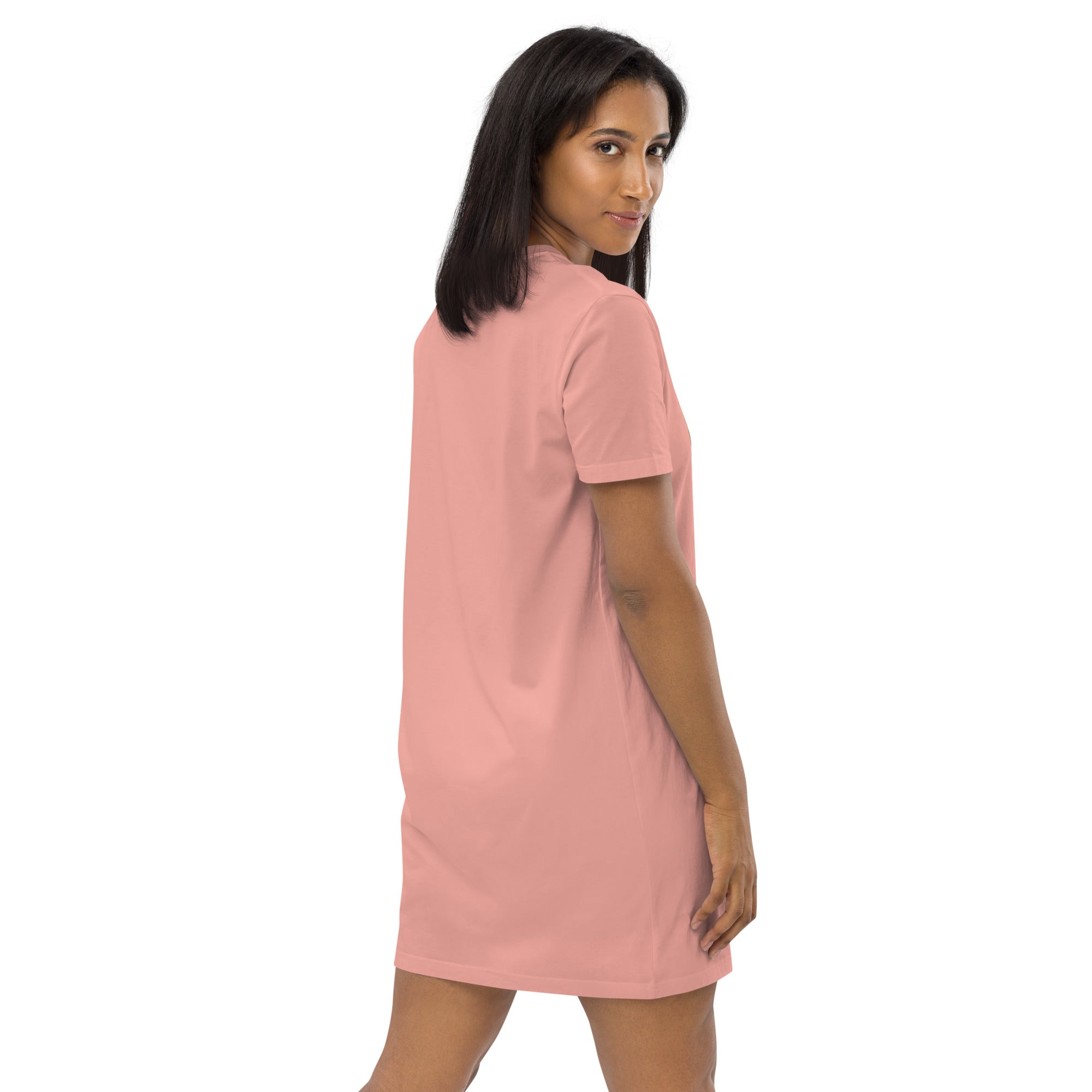 Adorit Avocado-Cat 100% Organic cotton t-shirt dress - canyon pink - right | By PhilanthroBit