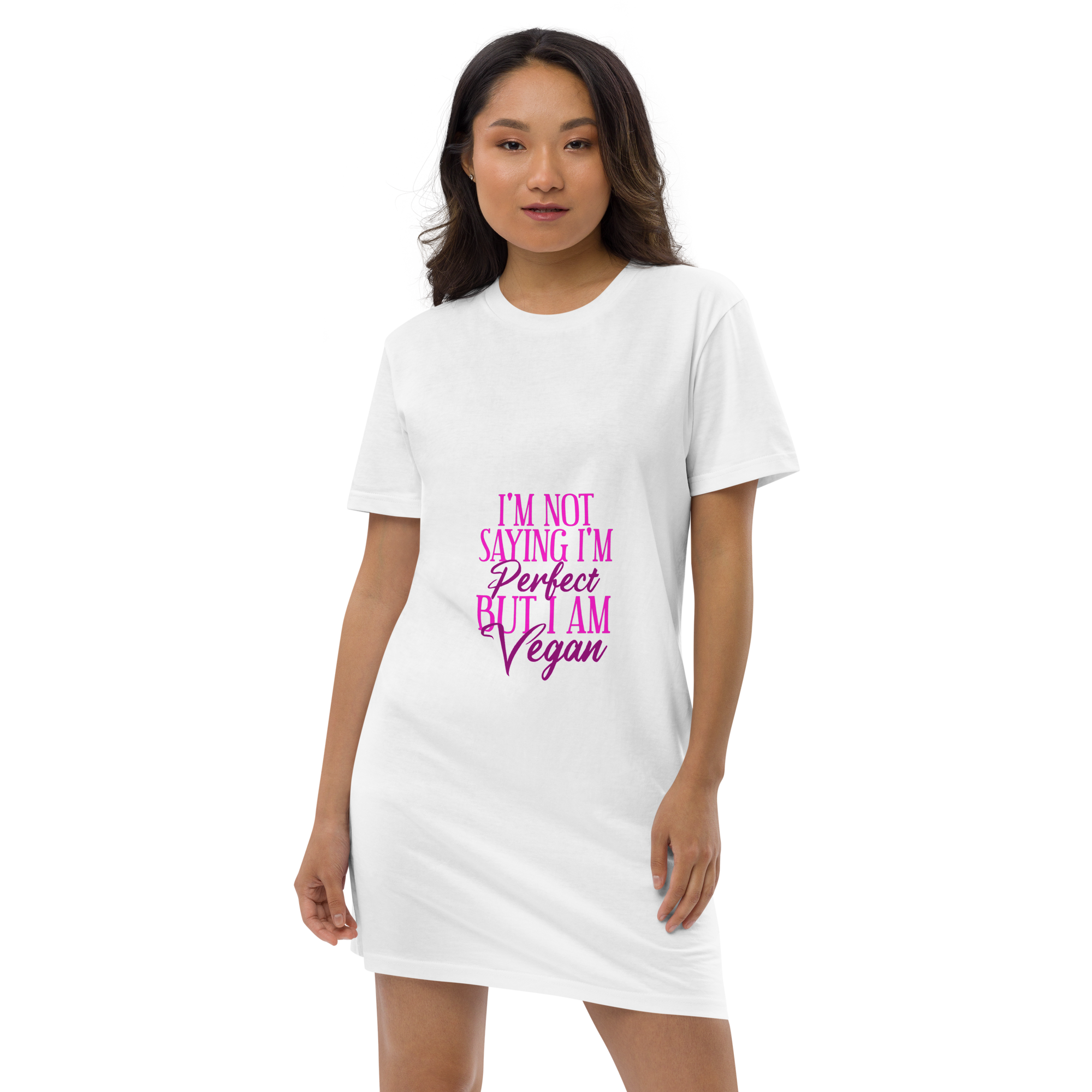 Adorit Organic Women's Perfect Vegan cotton t-shirt white dress - front 2 | By PhilanthroBit