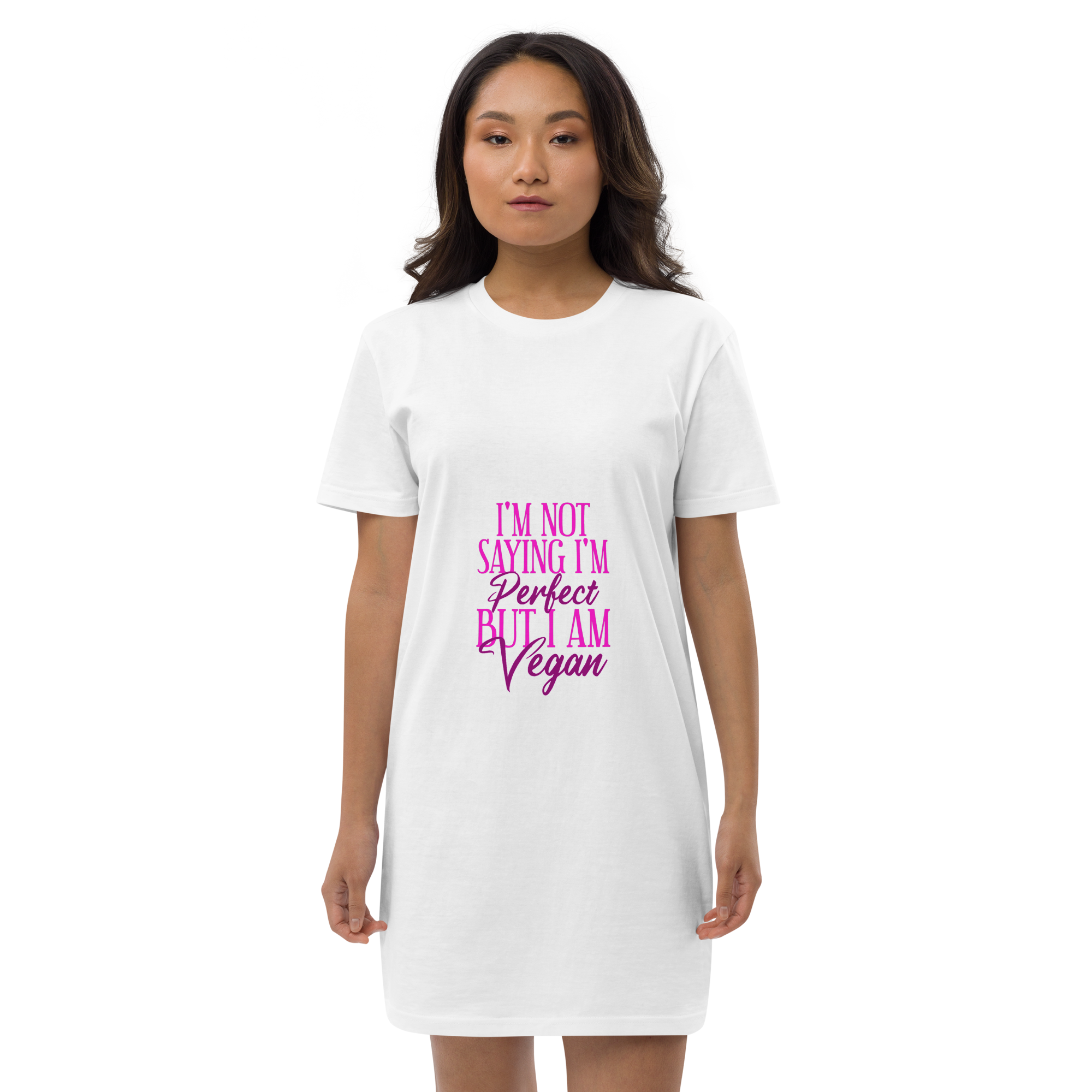 Adorit Organic Women's Perfect Vegan cotton t-shirt white dress - front | By PhilanthroBit