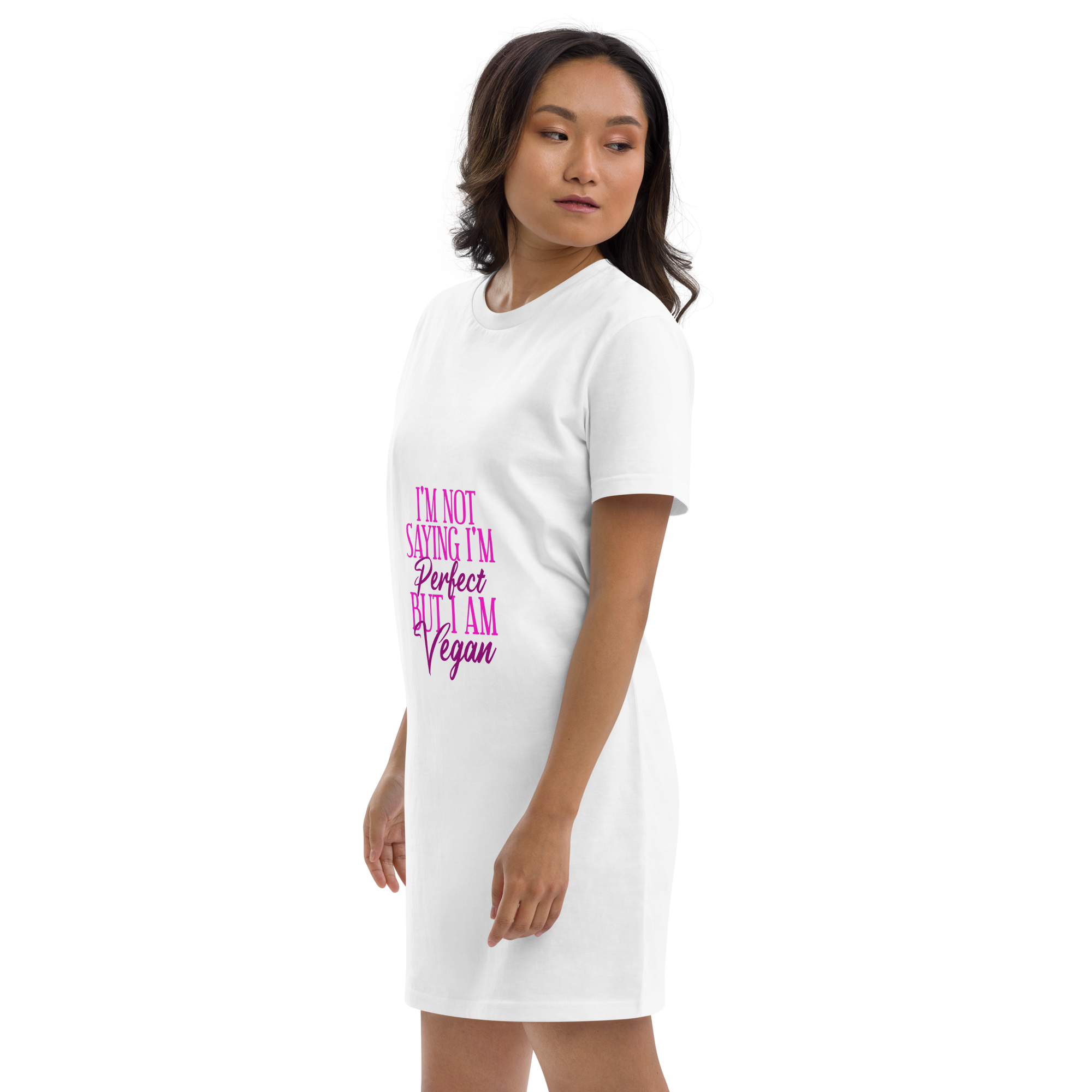 Adorit Organic Women's Perfect Vegan cotton t-shirt white dress - left side | By PhilanthroBit