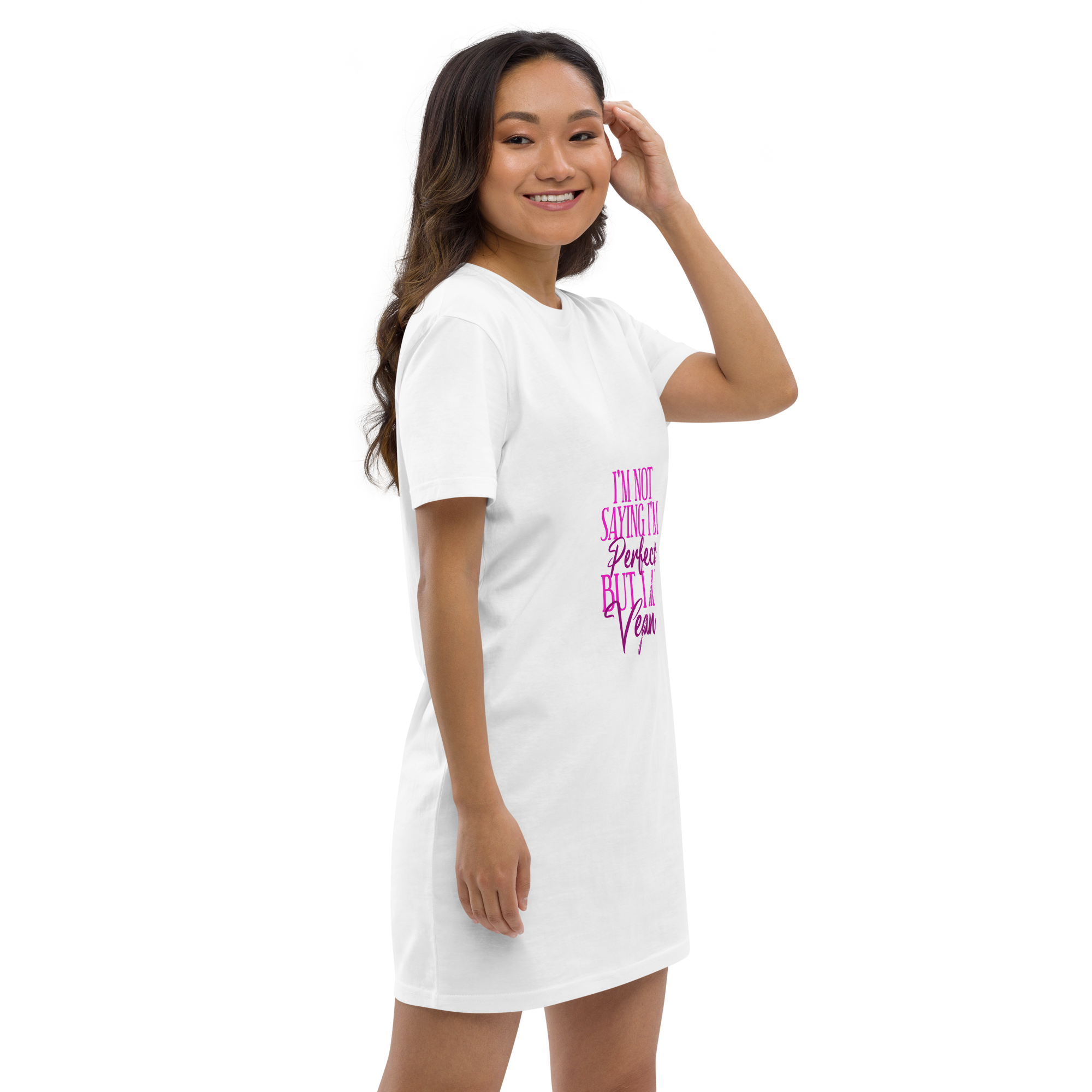 Adorit Organic Women's Perfect Vegan cotton t-shirt white dress - right side | By PhilanthroBit