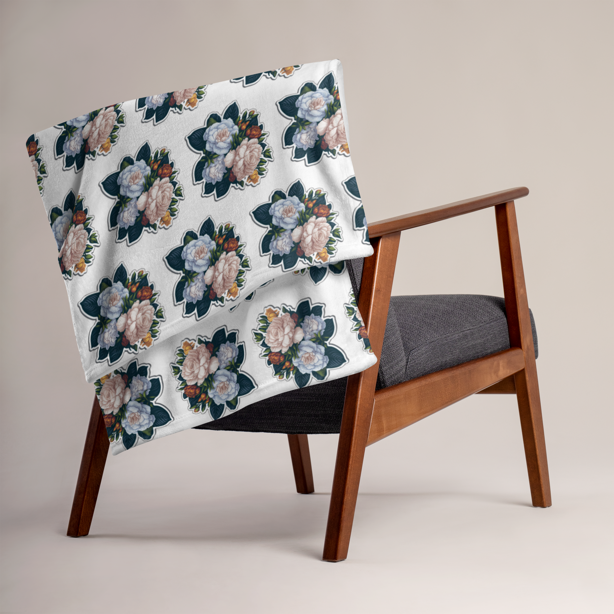 Adorit's Gardenias Bouquet Floral Throw Blanket - 50x60 on chair | By PhilanthroBit