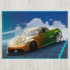 Joltz Rewards Bitcoin Race Car Throw Blanket laid on the floor | By PhilanthroBit