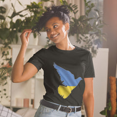 Peace in Ukraine Dove over the Ukrainian Flag Short-Sleeve Unisex T-Shirt - black front