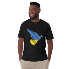 Peace in Ukraine Dove over the Ukrainian Flag Short-Sleeve Unisex T-Shirt - man black front 2