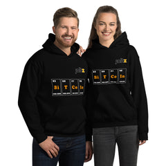 Joltz Rewards black color Unisex Bitcoin Periodic Table Unisex Hoodie worn by a young man and woman | By PhilanthroBit