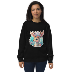 Adorit's Adorable Fawn with Flowers Unisex black organic sweatshirt - front