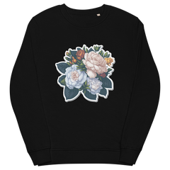 Adorit's Gardenias Bouquet Unisex 100% organic sweatshirt - black front 2 | By PhilanthroBit