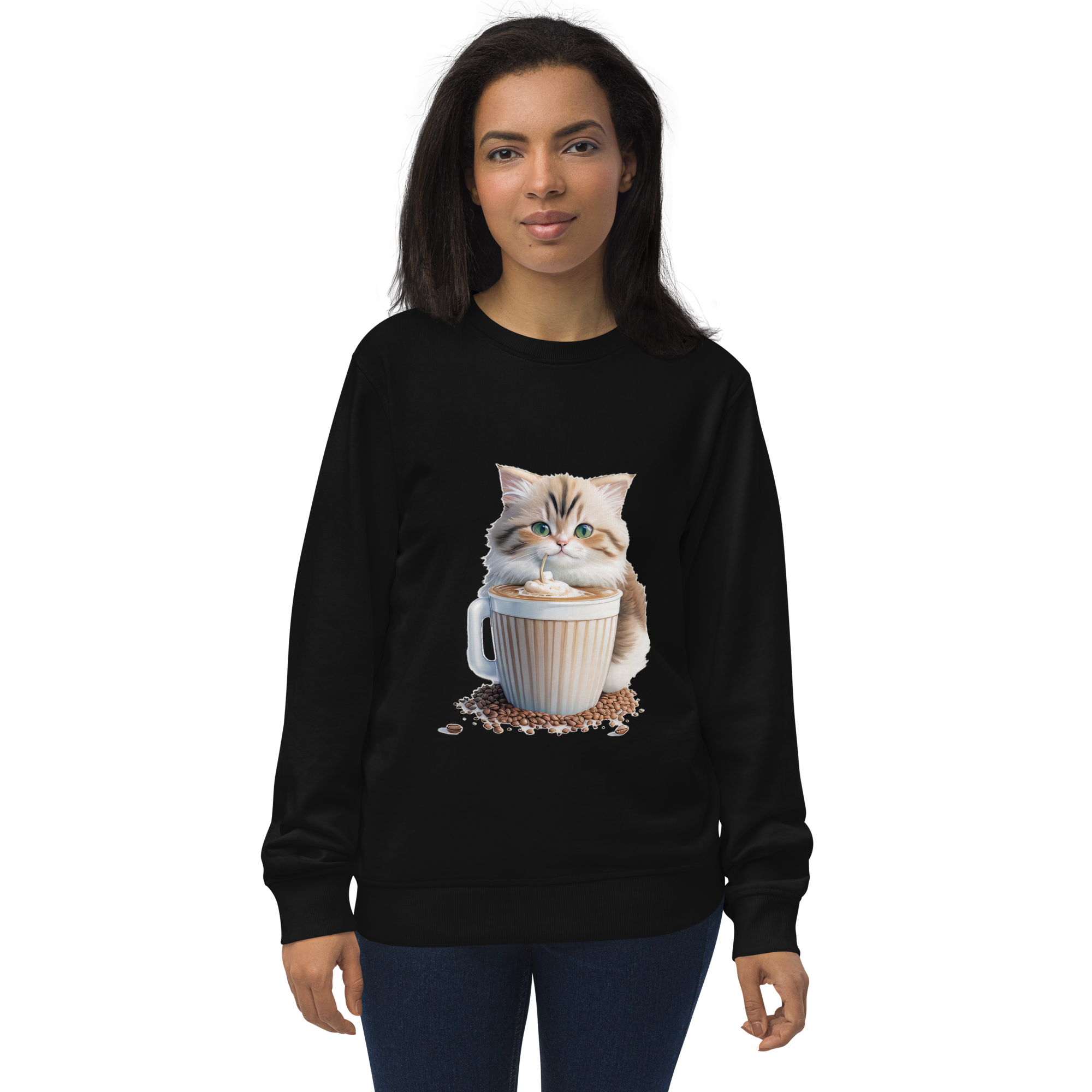 Adorit's Adorable Kitten Drinking Coffee Unisex organic sweatshirt | By PhilanthroBit