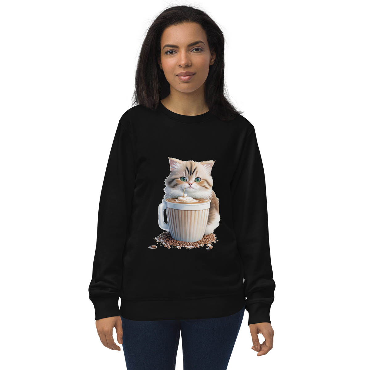 Adorit's Adorable Kitten Drinking Coffee Unisex organic sweatshirt | By PhilanthroBit