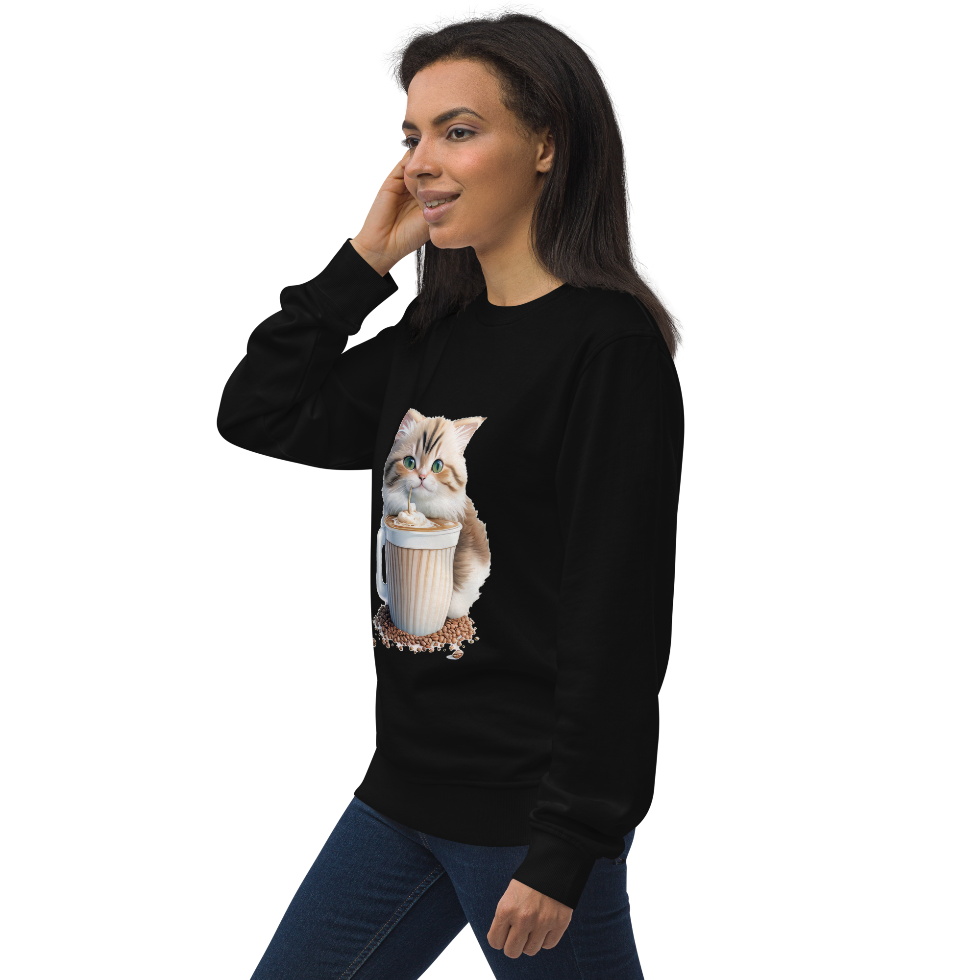 Adorit's Adorable Kitten Drinking Coffee Unisex organic sweatshirt | By PhilanthroBit