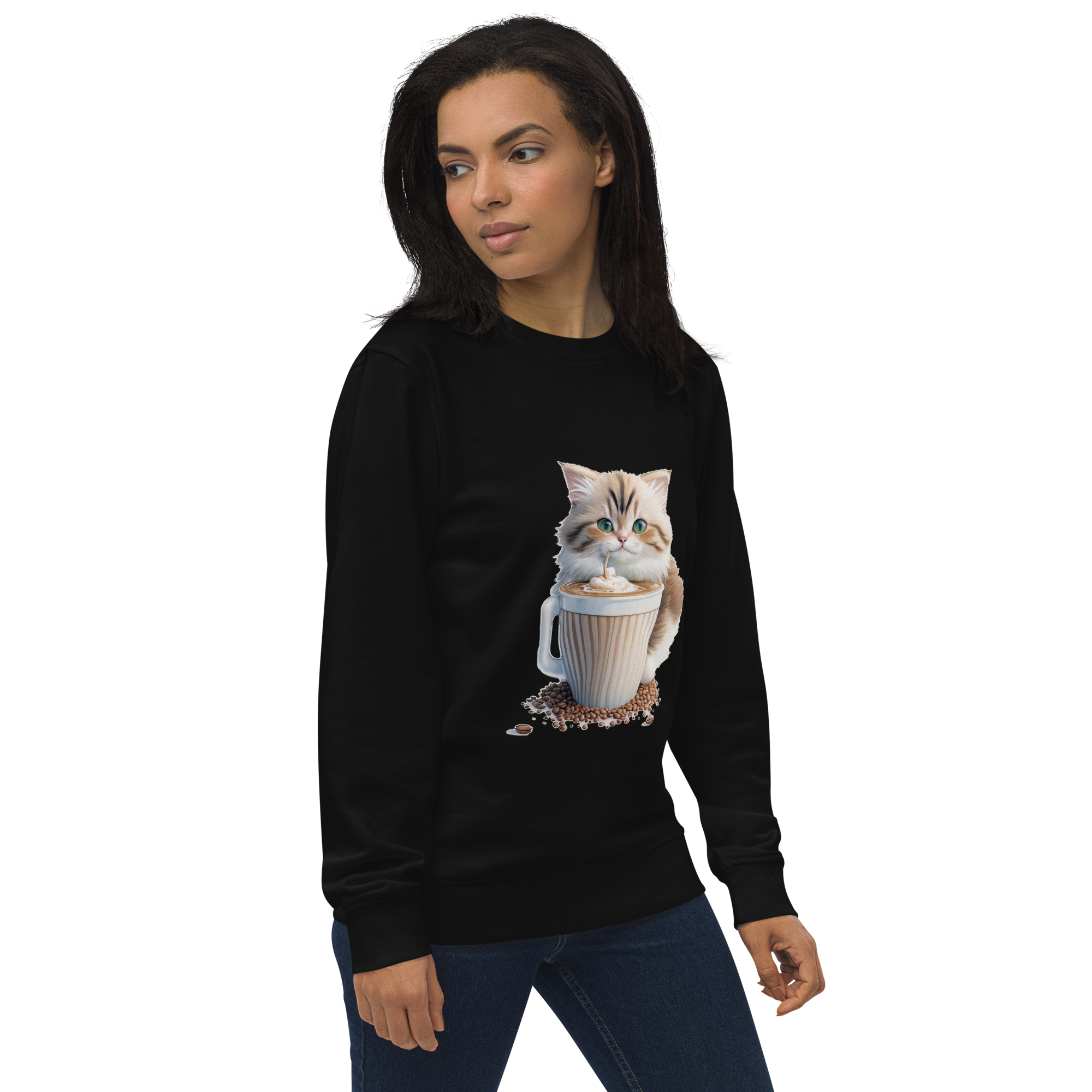 Adorit's Adorable Kitten Drinking Coffee Unisex organic sweatshirt | By PhilanthroBit