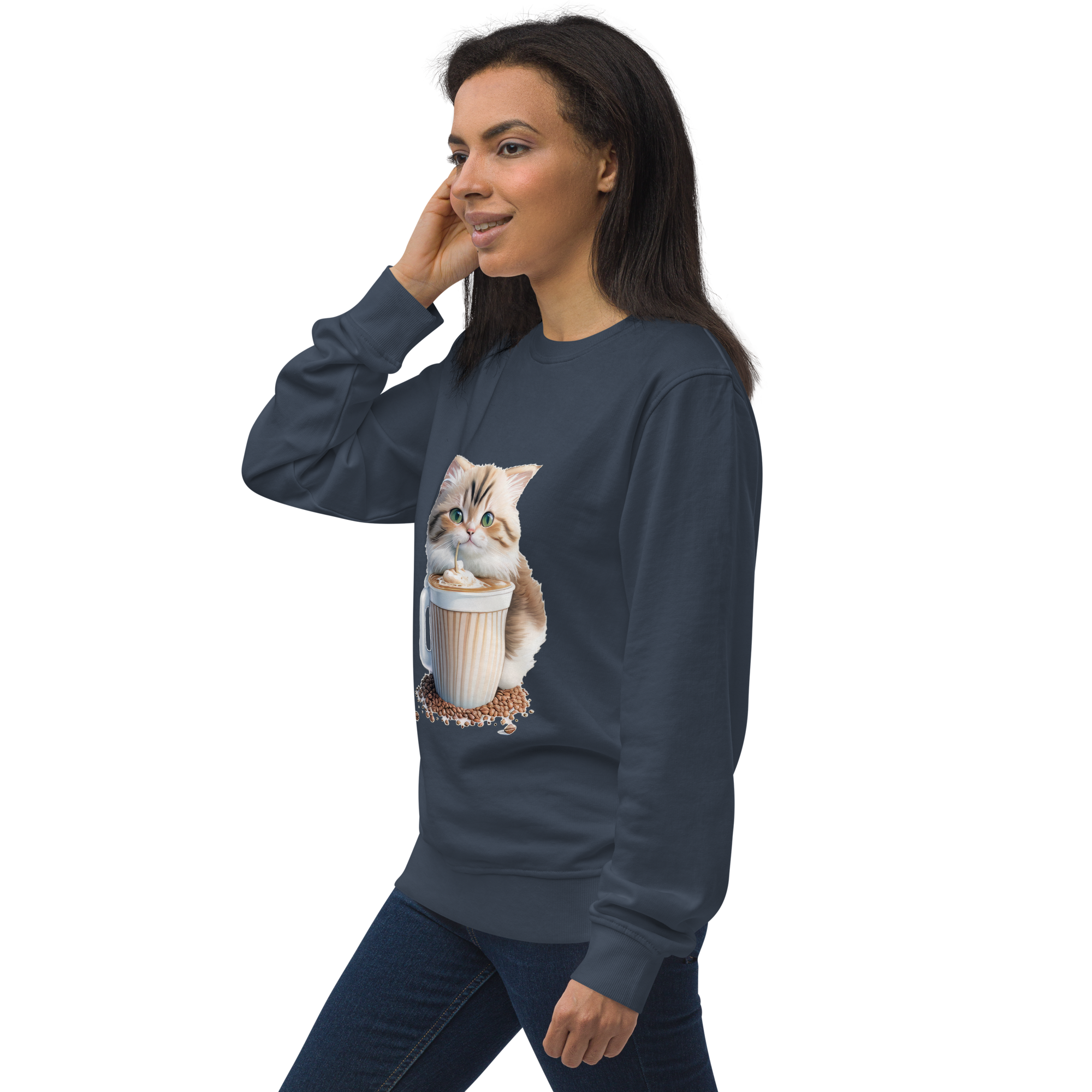 Adorit's Adorable Kitten Drinking Coffee Unisex organic sweatshirt | By PhilanthroBit