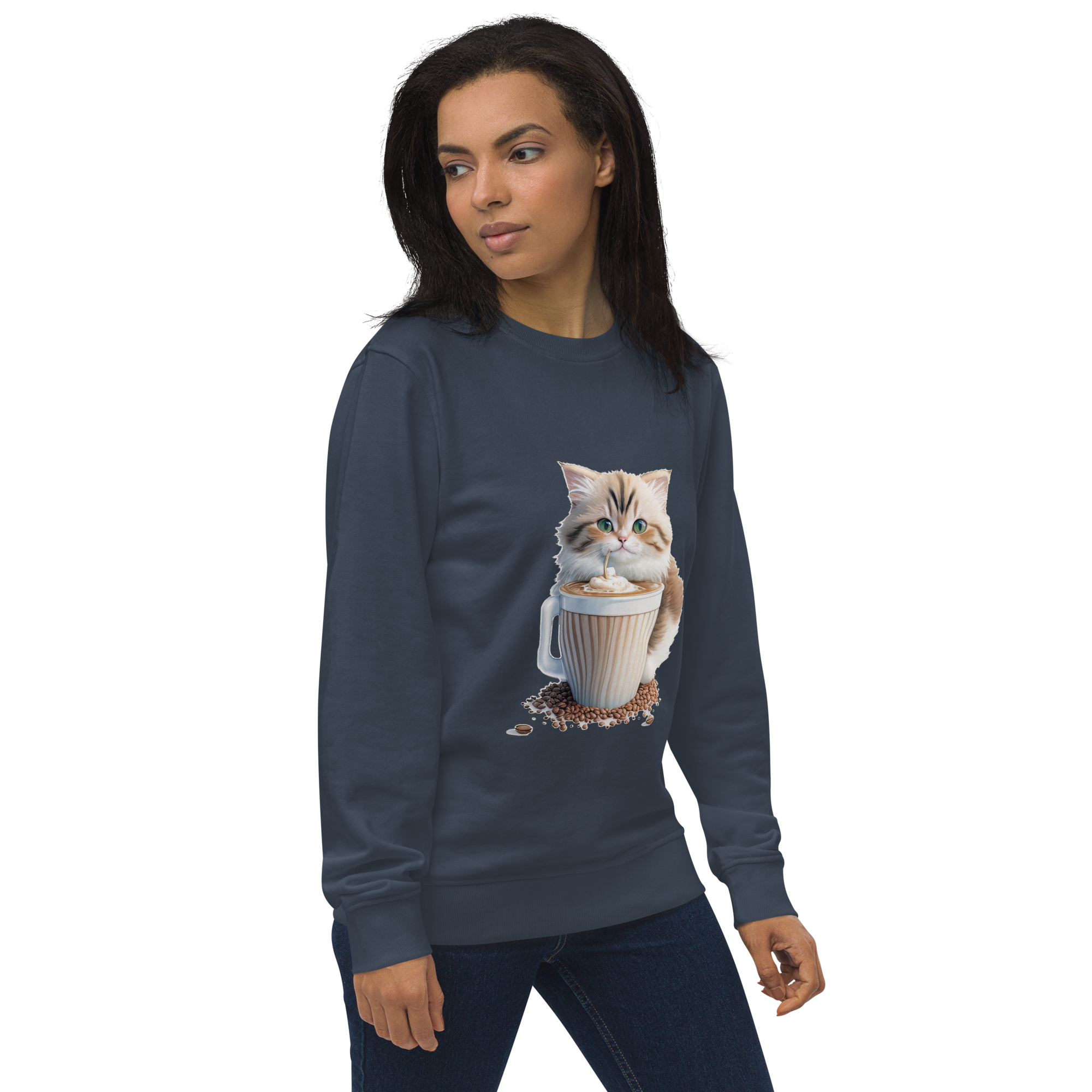 Adorit's Adorable Kitten Drinking Coffee Unisex organic sweatshirt | By PhilanthroBit