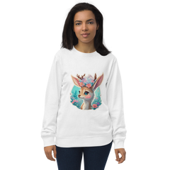 Adorit's Adorable Fawn with Flowers Unisex white organic sweatshirt - front