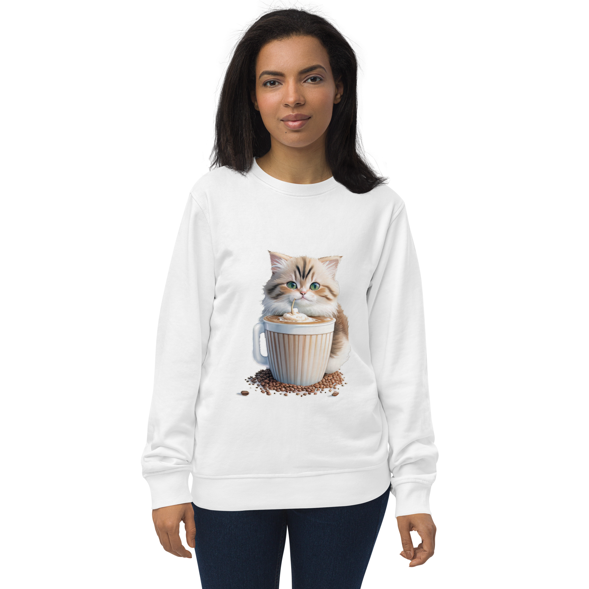 Adorit's Adorable Kitten Drinking Coffee Unisex organic sweatshirt | By PhilanthroBit