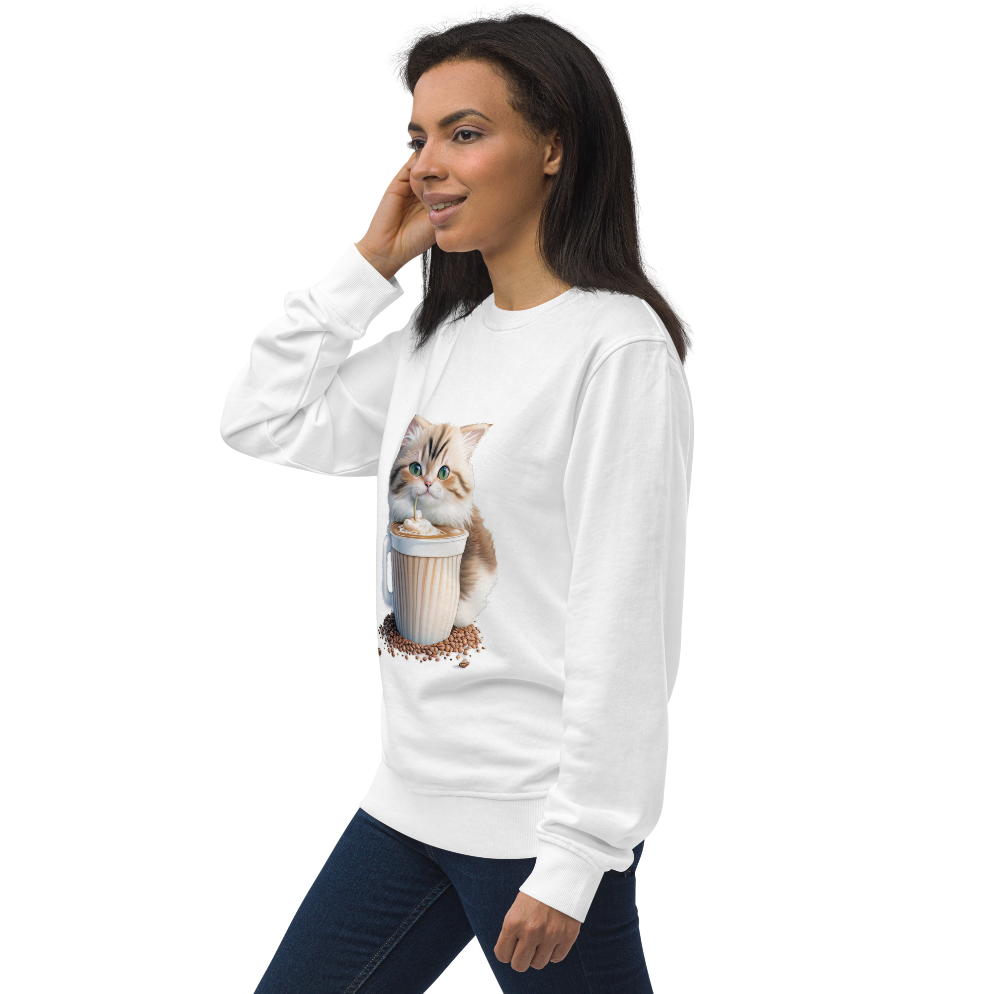 Adorit's Adorable Kitten Drinking Coffee Unisex organic sweatshirt | By PhilanthroBit