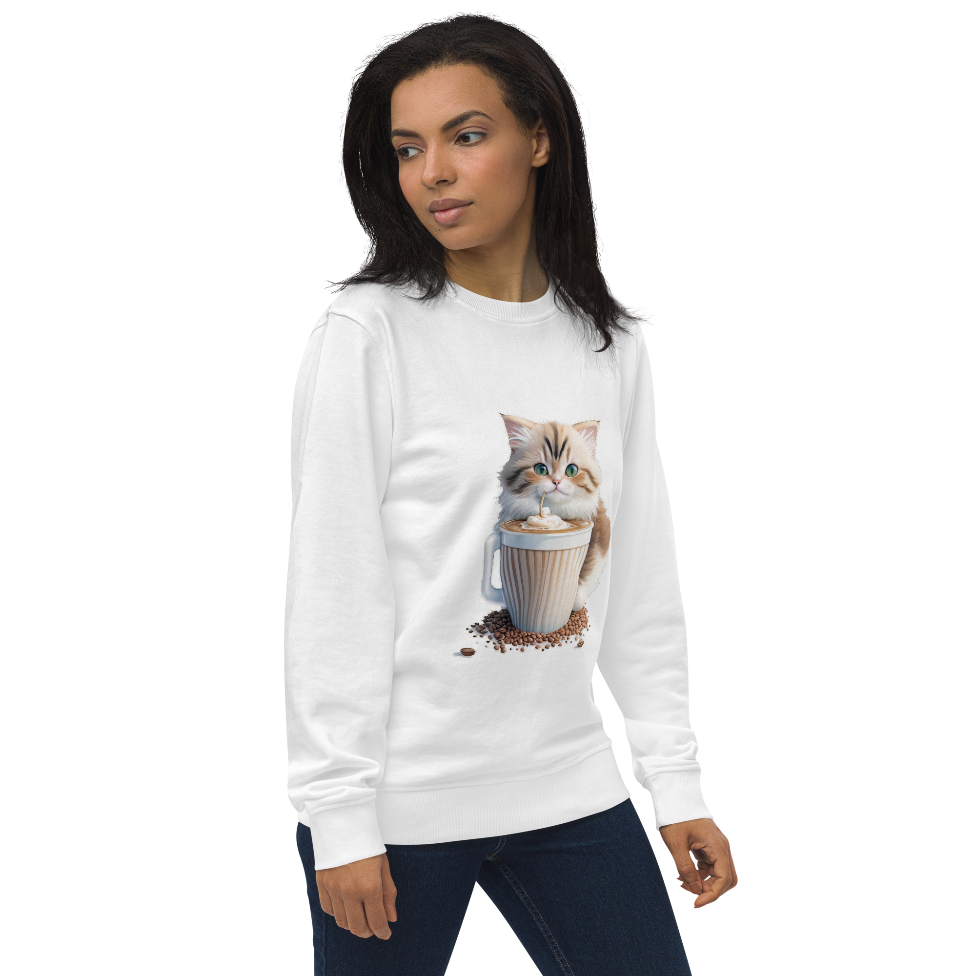 Adorit's Adorable Kitten Drinking Coffee Unisex organic sweatshirt | By PhilanthroBit