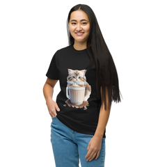 Adorit's Adorable Kitten Drinking Coffee 100% Organic Black T-Shirt - lady 2 | By PhilanthroBit