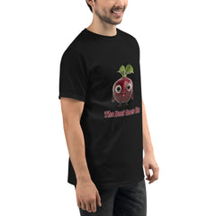 Adorit's The Beet Goes On 100% Organic Unisex Black T-Shirt - right front | By PhilanthroBit