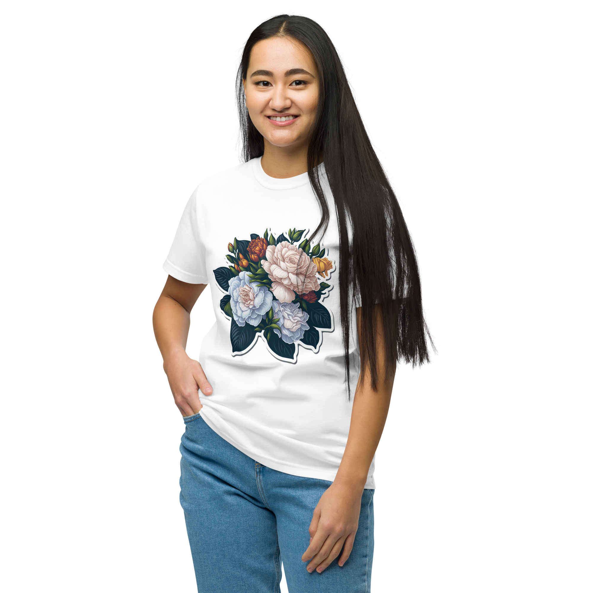 Adorit's Gardenias Bouquet 100% Organic White Unisex T-Shirt - front | By PhilanthroBit