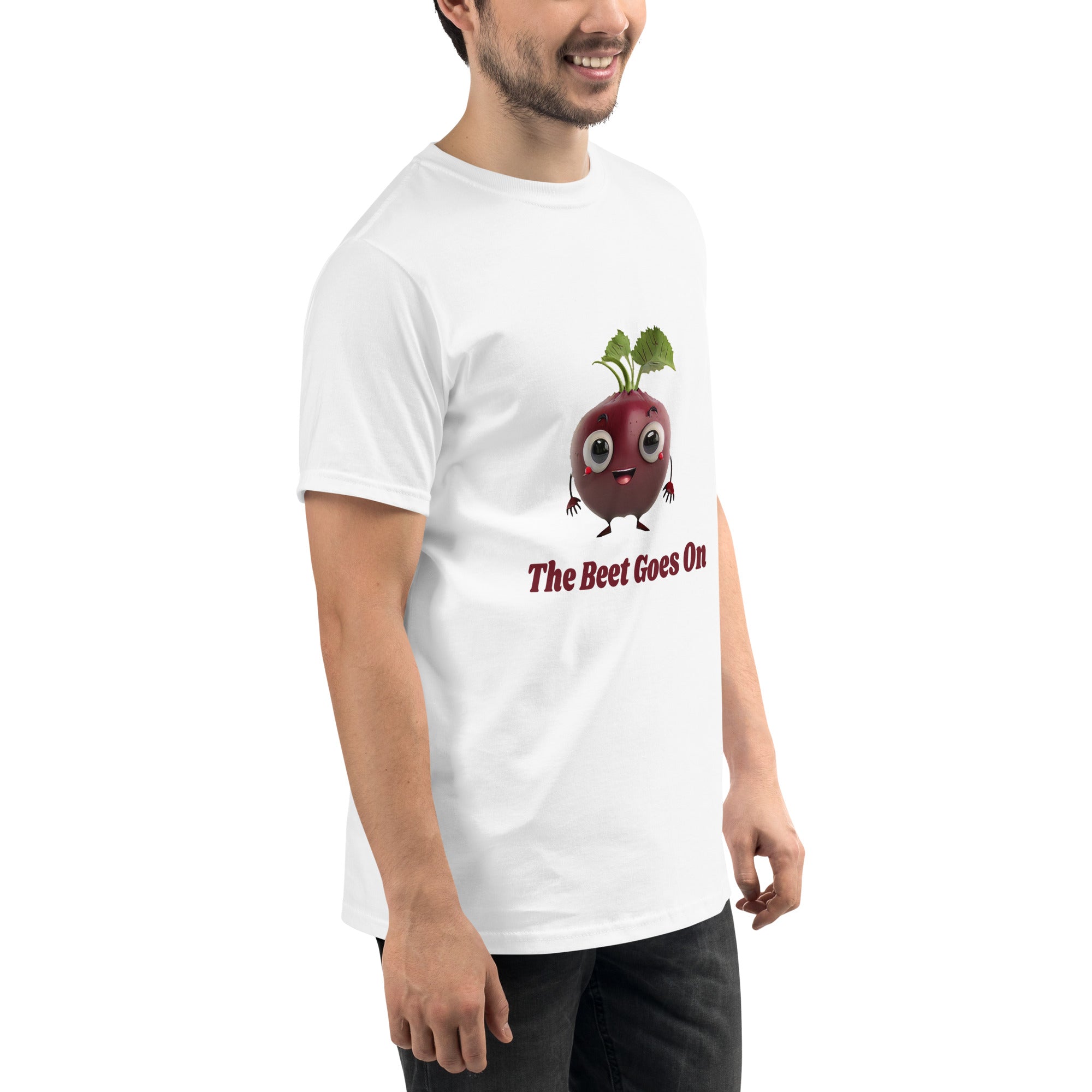 Adorit's The Beet Goes On 100% Organic Unisex White T-Shirt - right front | By PhilanthroBit