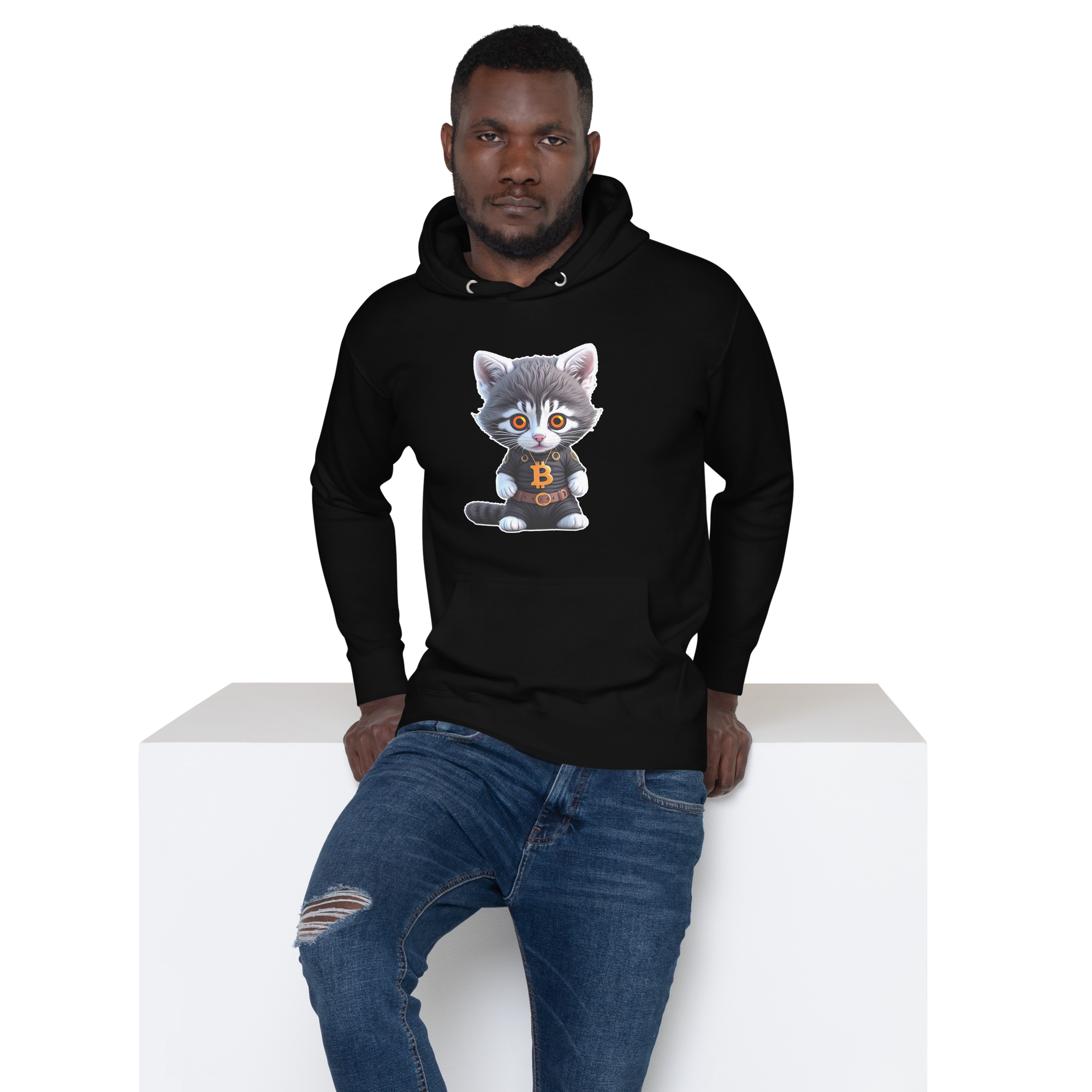 PhilanthroBit's Cool Bitcoin Cat Black Unisex Hoodie - man