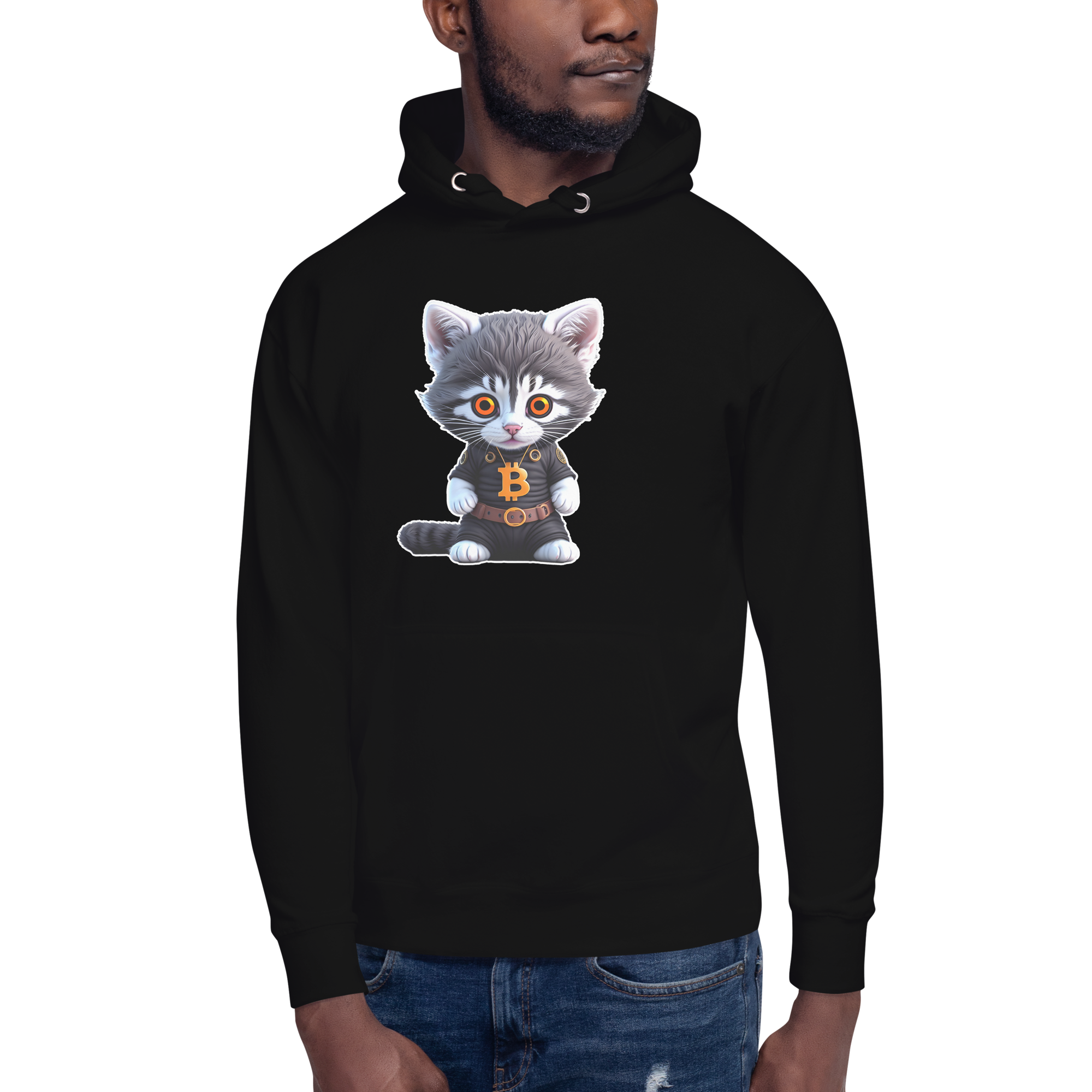 PhilanthroBit's Cool Bitcoin Cat Black Unisex Hoodie - man 2