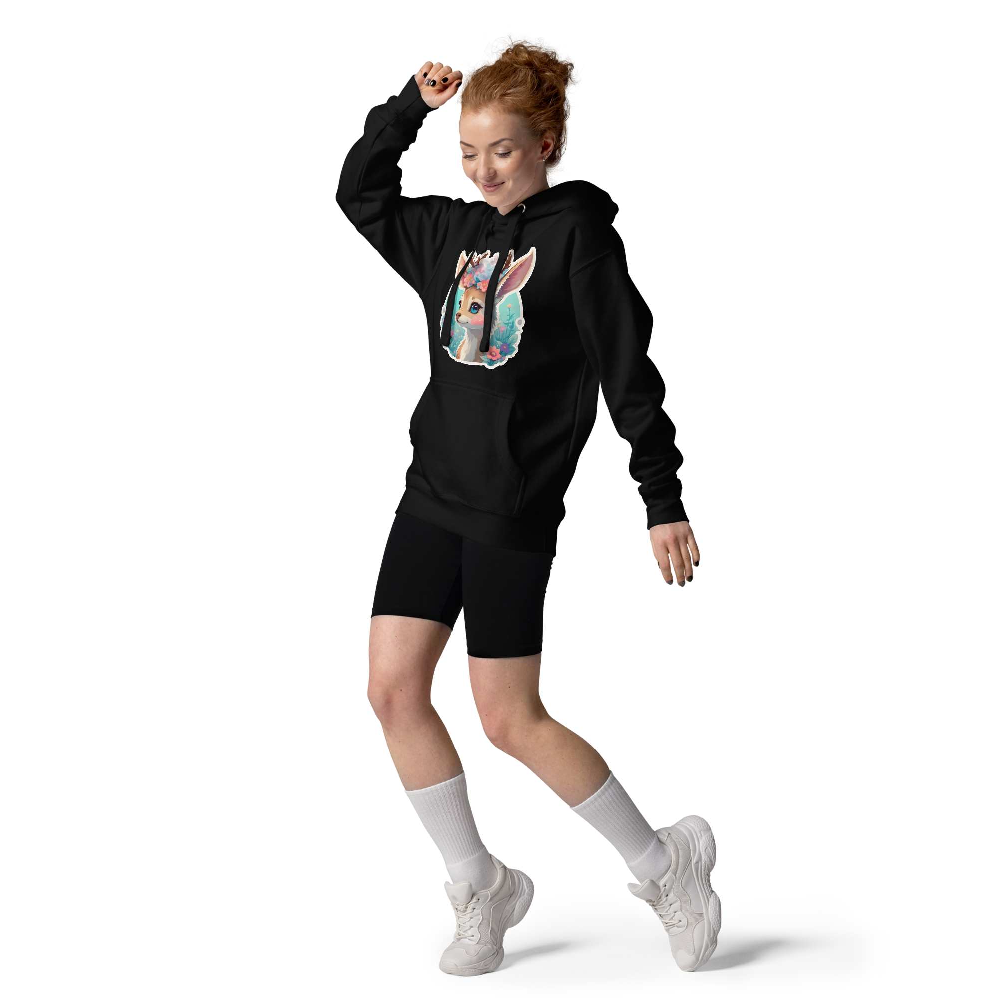 PhilanthroBit's Adorable Fawn Black Unisex Premium Hoodie - front 4