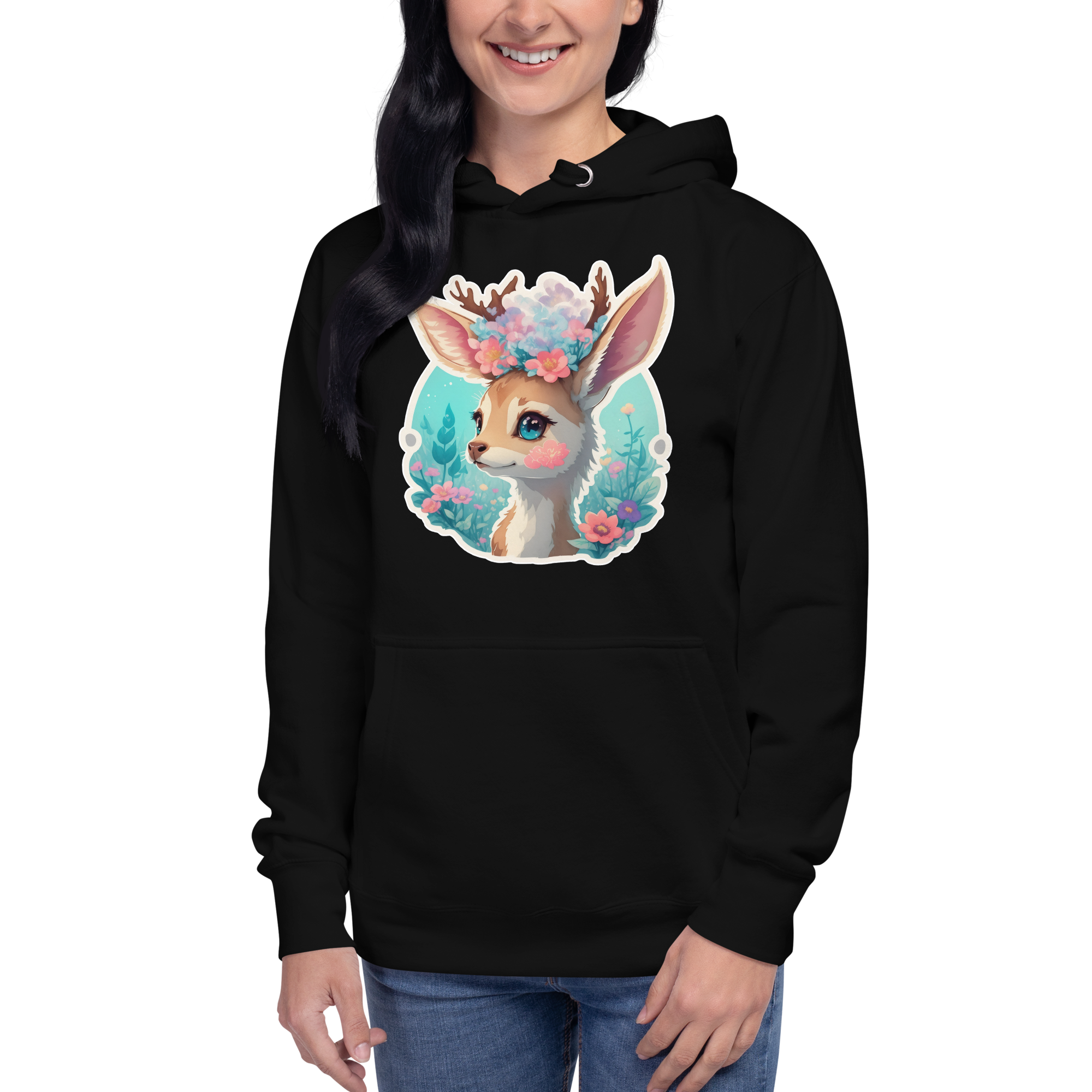 PhilanthroBit's Adorable Fawn Black Unisex Premium Hoodie - front 2