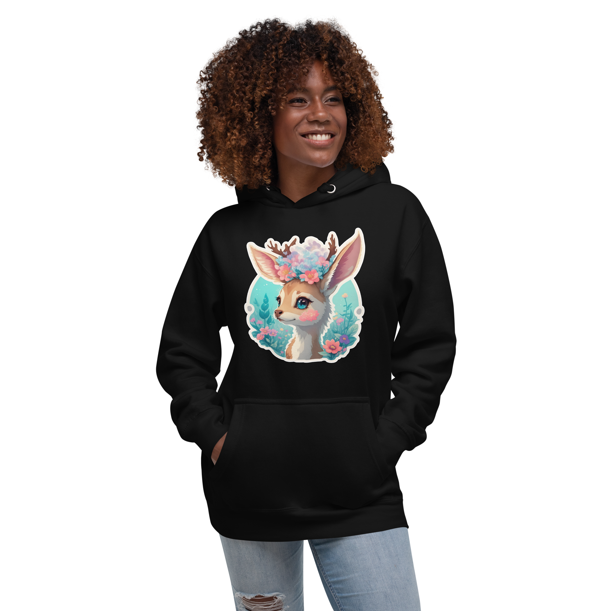 PhilanthroBit's Adorable Fawn Black Unisex Premium Hoodie - front 3