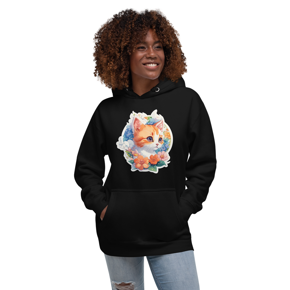 PhilanthroBit's Adorable Kitten with Flowers Unisex Premium Hoodie