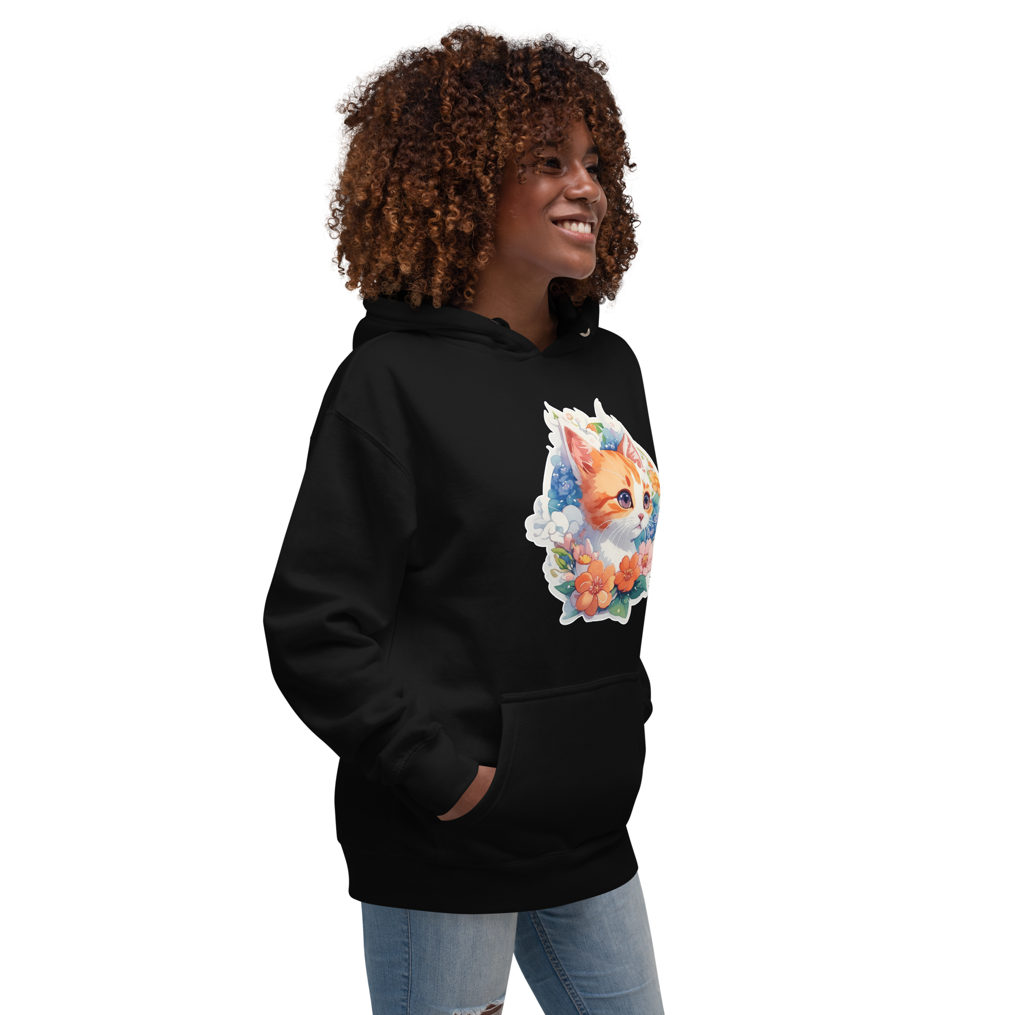 PhilanthroBit's Adorable Kitten with Flowers Unisex Premium Hoodie